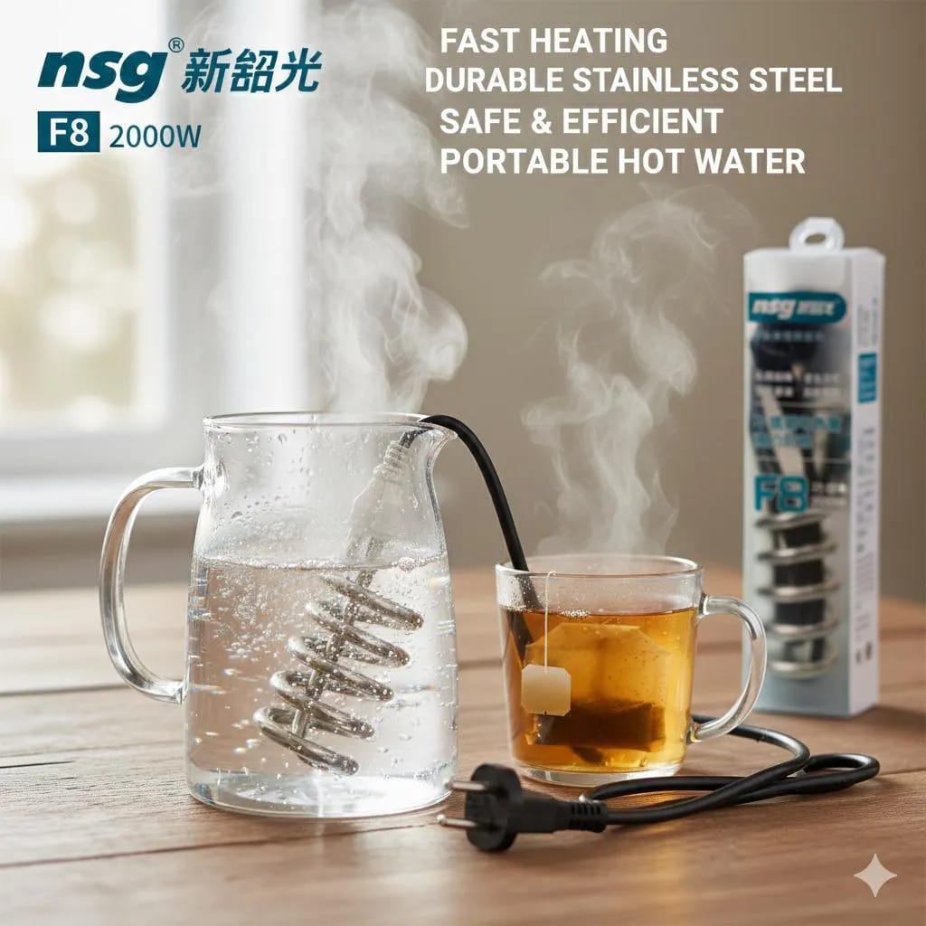 Premium Accessories Shock Proof Electric Water Heating Rod 2000W | Instant Immersion Water Heater for Bath & Bucket | Fast & Safe Portable Water Boiler F8