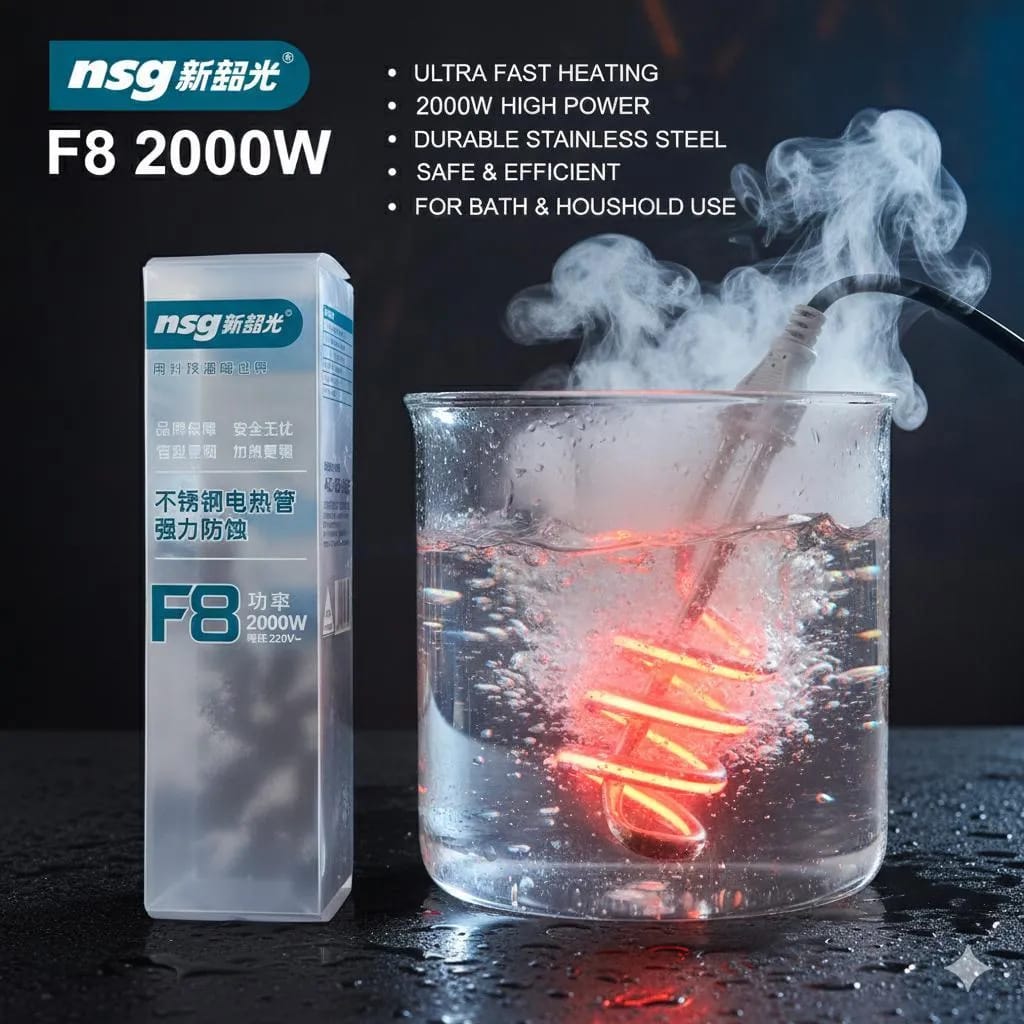 Premium Accessories Shock Proof Electric Water Heating Rod 2000W | Instant Immersion Water Heater for Bath & Bucket | Fast & Safe Portable Water Boiler F8