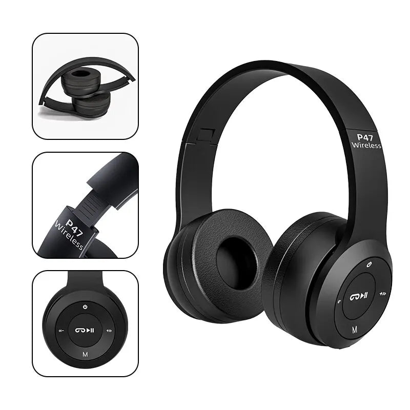 P47 Wireless Bluetooth Foldable Headset With Microphone For All cell phones and laptop